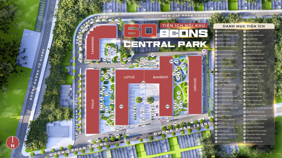 Mặt bằng tổng thể tiện ích Bcons Central Park